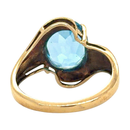 Blue Topaz & Diamonds 10k Yellow Gold Ring 3.6g Size 7