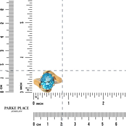 Blue Topaz & Diamonds 10k Yellow Gold Ring 3.6g Size 7