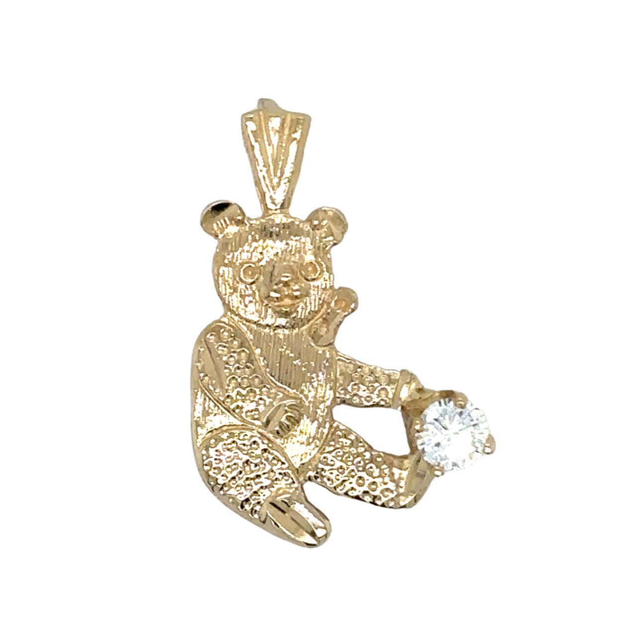 14k Yellow Gold Bear with Cubic Zirconia Solitaire Pendant 1.6g