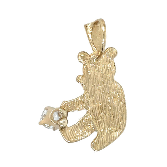 14k Yellow Gold Bear with Cubic Zirconia Solitaire Pendant 1.6g