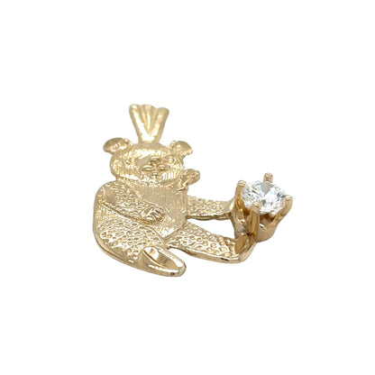 14k Yellow Gold Bear with Cubic Zirconia Solitaire Pendant 1.6g