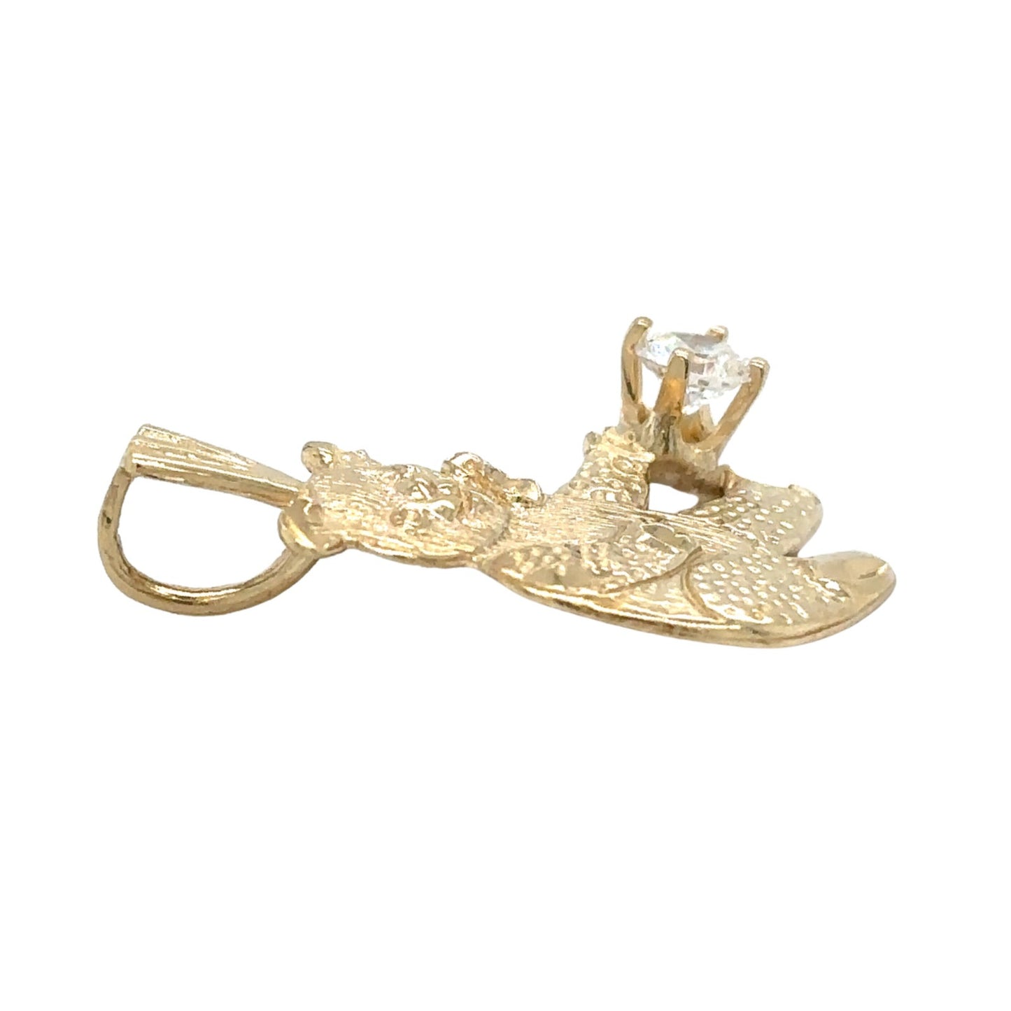 14k Yellow Gold Bear with Cubic Zirconia Solitaire Pendant 1.6g