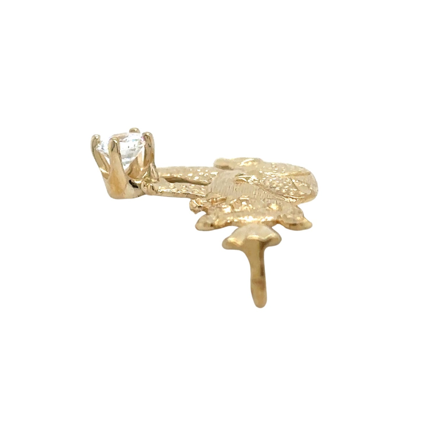 14k Yellow Gold Bear with Cubic Zirconia Solitaire Pendant 1.6g