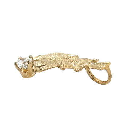 14k Yellow Gold Bear with Cubic Zirconia Solitaire Pendant 1.6g