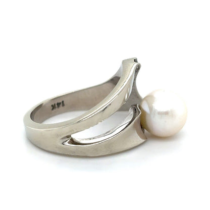 14K White Gold Ring W/ Pearl & 1/10ctw Diamonds 7.0g Size 6