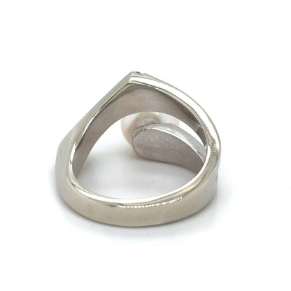 14K White Gold Ring W/ Pearl & 1/10ctw Diamonds 7.0g Size 6