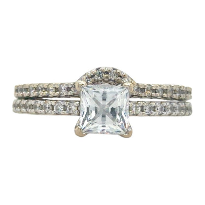 Cubic Zirconia Solitaire Bridal Set 14k White Gold 6.3g Size 7.5