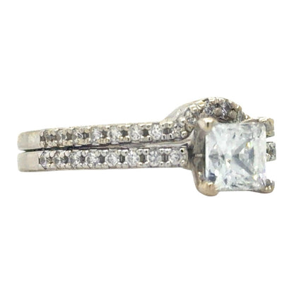 Cubic Zirconia Solitaire Bridal Set 14k White Gold 6.3g Size 7.5