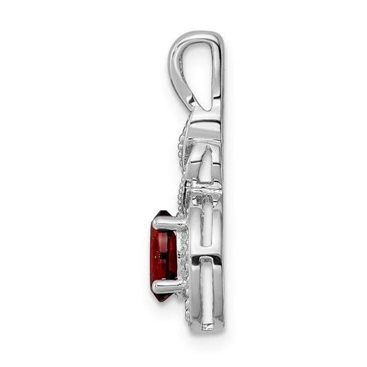 Sterling Silver Rhodium-Plated Garnet & Diamond Pendant