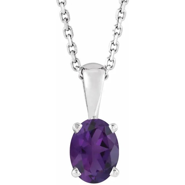 February Birthstone Natural Amethyst 16-18" Necklace .925 Sterling Silver