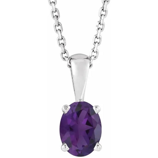 February Birthstone Natural Amethyst 16-18" Necklace .925 Sterling Silver