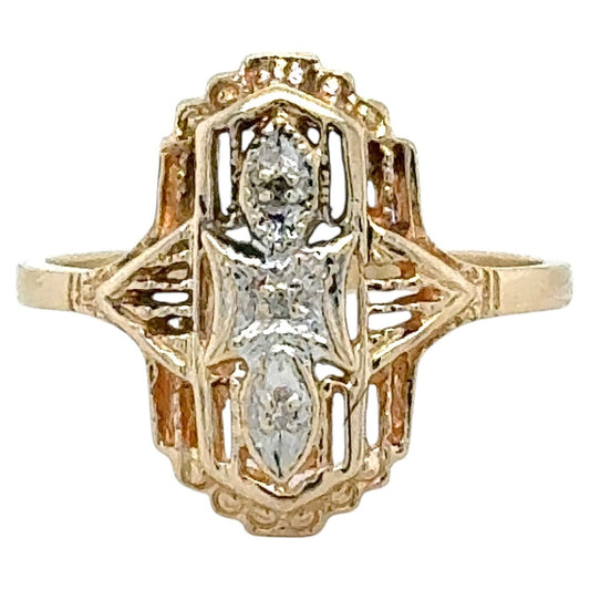 Vintage 10k Yellow Gold with Diamond Accent Size 7 Ring 2.4g