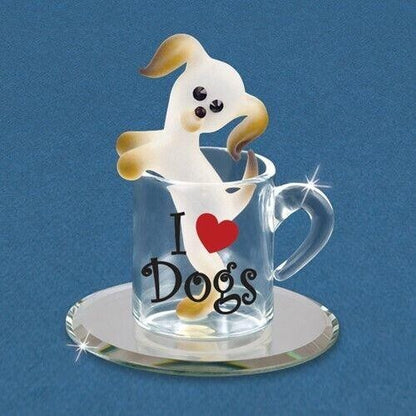 Glass Baron Pup In A Cup I LOVE DOGS Handcrafted Glass Figurine