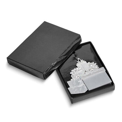 Engraveable Pewter Gift Packages Ornament  "Seasons Greetings" Message & Silver Hanging Cord