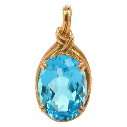 Oval Blue Topaz 10k Yellow Gold Pendant 5.2g