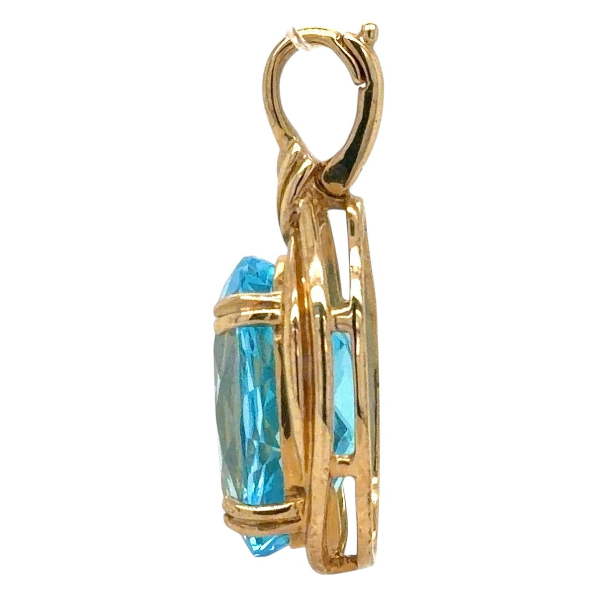 Oval Blue Topaz 10k Yellow Gold Pendant 5.2g