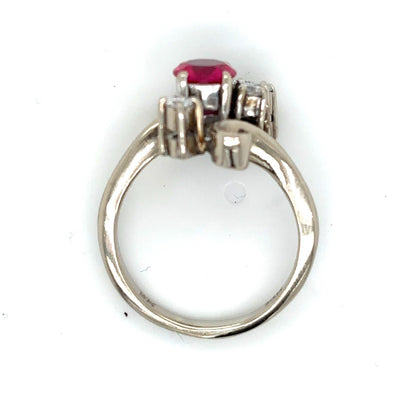 Imitation Ruby & Real Diamonds 14k White Gold Ring 5g Size 6