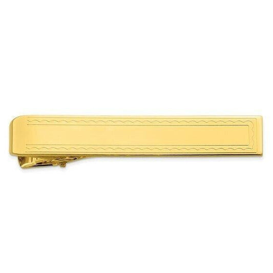 Kelly Waters Gold-Plated Rope Edge Engravable Tie Bar Stainless Steel