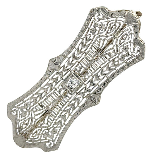 Vintage Diamond 14k White Gold Pin Brooch 4.6g