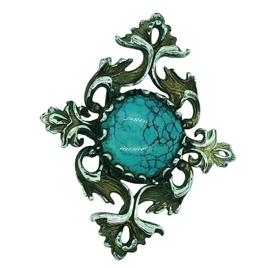 Vintage Turquoise Pendant Pin .925 Sterling Silver 14.5g