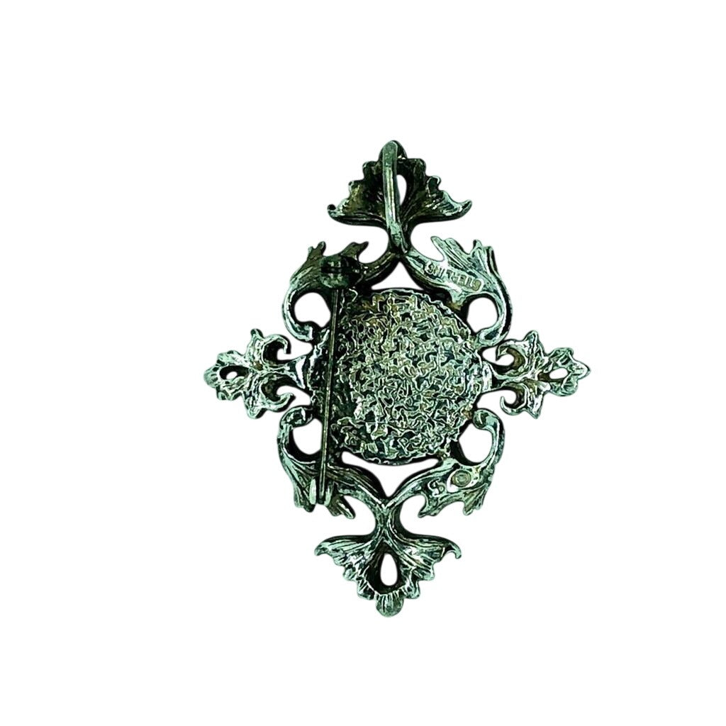 Vintage Turquoise Pendant Pin .925 Sterling Silver 14.5g
