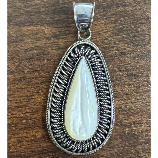 Sterling Silver Teardrop Pendant With Mother Of Pearl  .925 Silver
