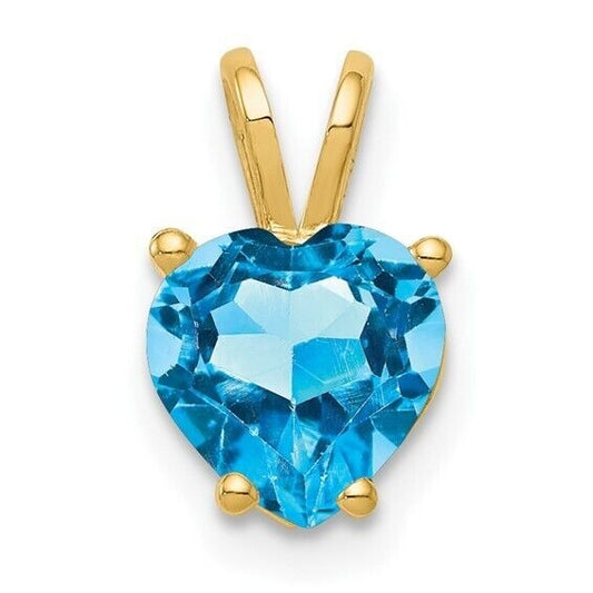 14K Yellow Gold Blue Topaz Heart December Birthstone Pendant