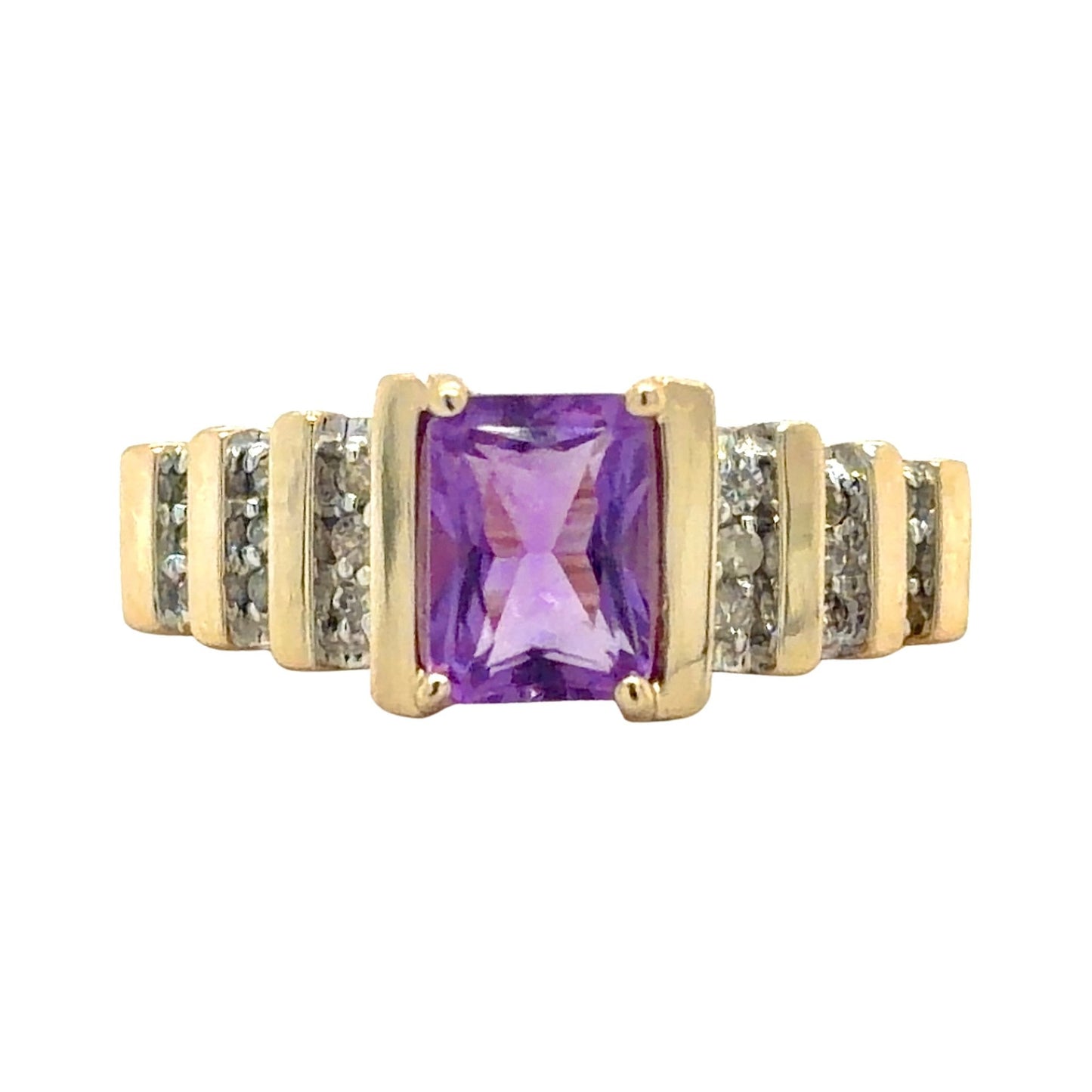 Amethyst & 1/10ct Diamond 10k Yellow Gold Ring 4.1g Size 6.75