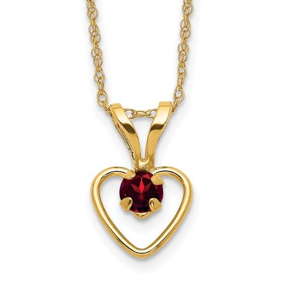 10k Yellow Gold Heart Necklace Red Garnet 3mm January Birthstone Pendant 15" Chain