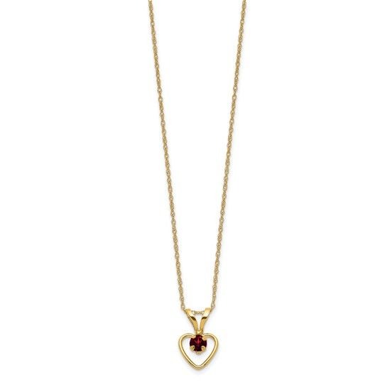 10k Yellow Gold Heart Necklace Red Garnet 3mm January Birthstone Pendant 15" Chain