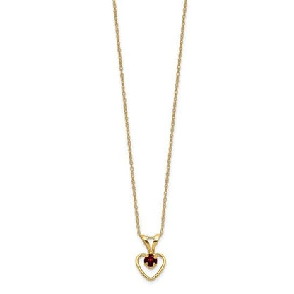 10k Yellow Gold Heart Necklace Red Garnet 3mm January Birthstone Pendant 15" Chain
