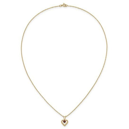 10k Yellow Gold Heart Necklace Red Garnet 3mm January Birthstone Pendant 15" Chain