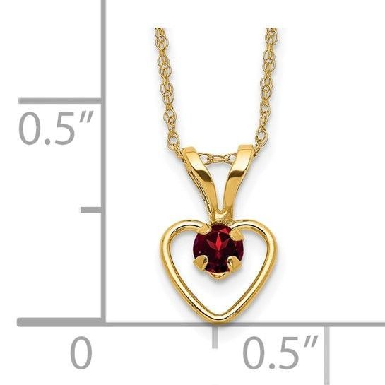 10k Yellow Gold Heart Necklace Red Garnet 3mm January Birthstone Pendant 15" Chain