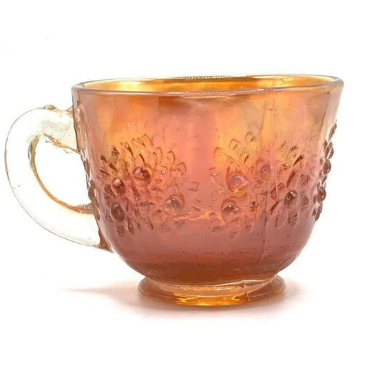 Vintage Carnival Glass Cup Iridescent Marigold Tree Pattern