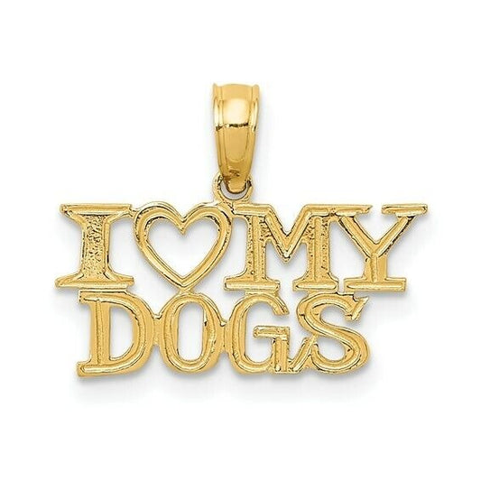 I Love My Dogs Pendant Charm 14K Yellow Gold Heart Design