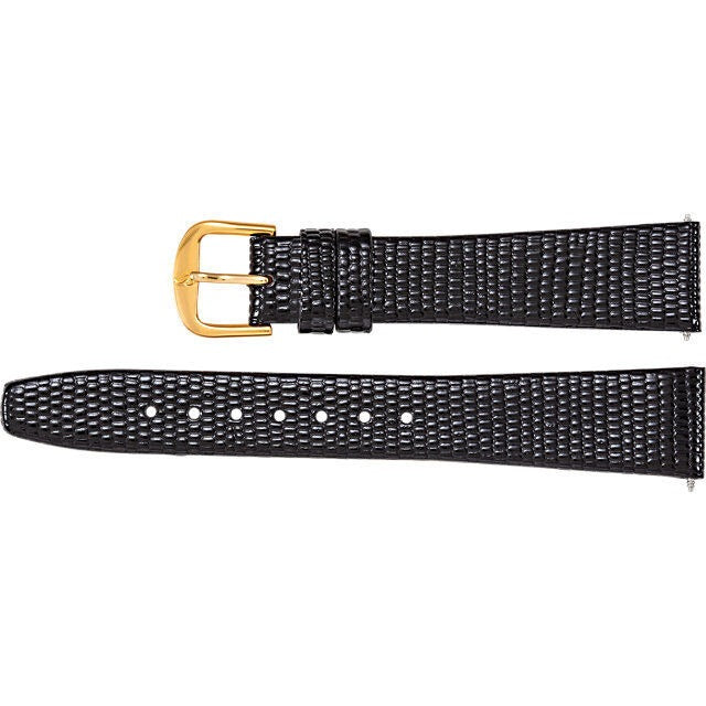 Flat Black Lizard Grain Leather Watch Strap Band 18mm 7.5 Inch Length