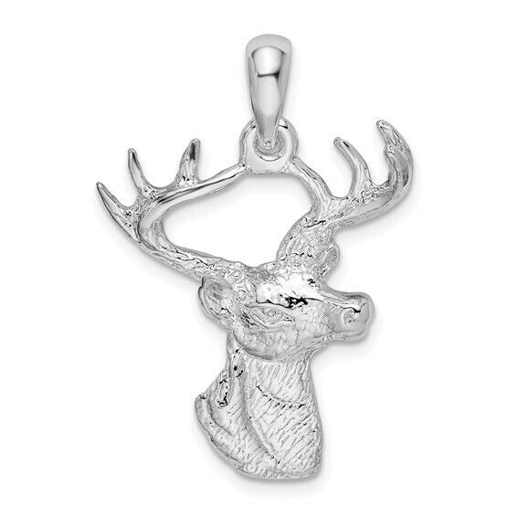 Sterling Silver 6-Point Buck Deer Head Pendant 925