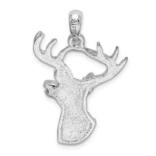 Sterling Silver 6-Point Buck Deer Head Pendant 925