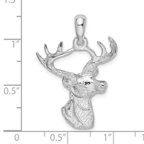 Sterling Silver 6-Point Buck Deer Head Pendant 925