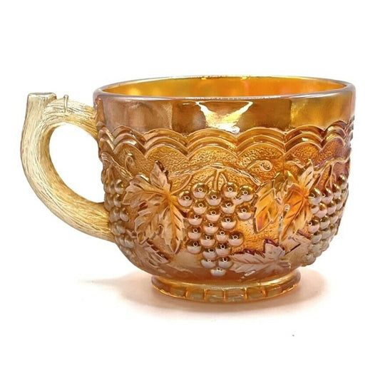 Vintage Carnival Glass Marigold Iridescent Cup Grape Vine Pattern