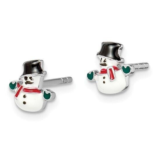Sterling Silver Childs Enameled Snowman Button Post Earrings