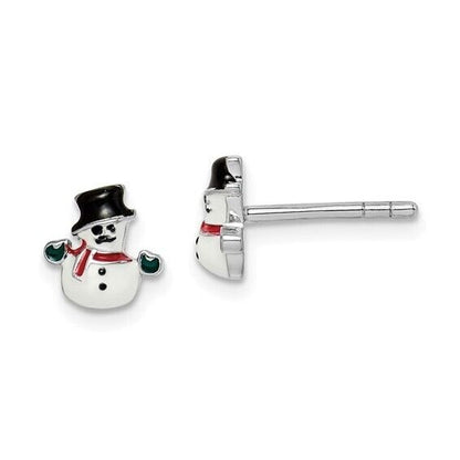 Sterling Silver Childs Enameled Snowman Button Post Earrings