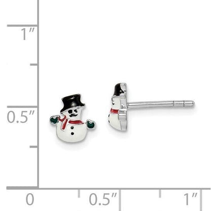Sterling Silver Childs Enameled Snowman Button Post Earrings