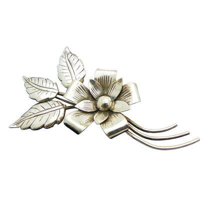 Vintage Sterling Silver Flower Leaf Brooch Pin 11.6g Unique Design