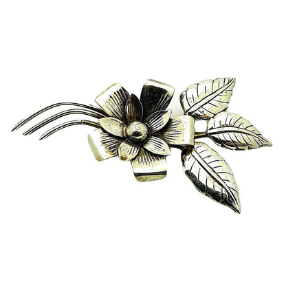 Vintage Sterling Silver Flower Leaf Brooch Pin 11.6g Unique Design
