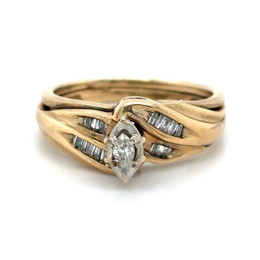 10k Yellow Gold 1/4ctw Diamond Solitaire Ring & Band 3.5g Size 5