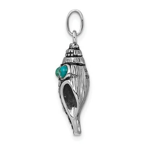 Sterling Silver 925 Rhodium-Plated Conch Shell Pendant With Turquoise Accents