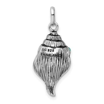 Sterling Silver 925 Rhodium-Plated Conch Shell Pendant With Turquoise Accents