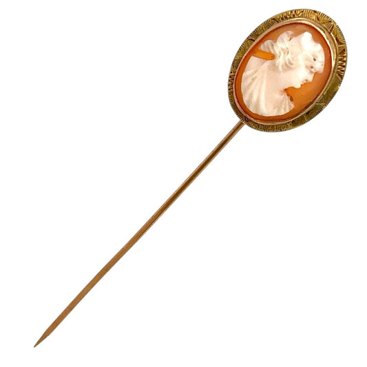 Vintage Oval Cameo 14k Yellow Gold Stick Pin 1.7g