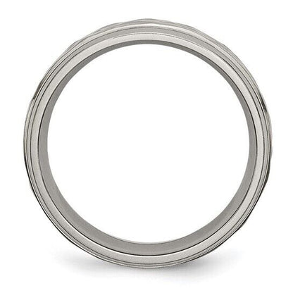 Chisel Titanium Polished and Hammered 7mm Grooved Edge Band Ring Size 10